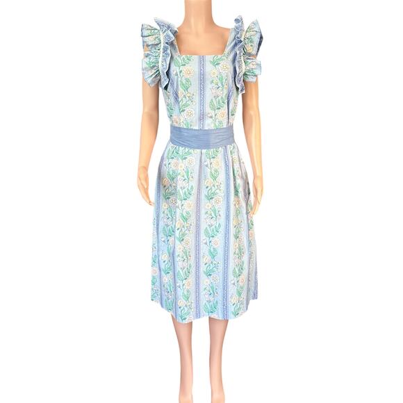 Vintage Blair Woolverton Floral Fit & Flare Midi Dress Statement Shoulder Large - Picture 1 of 11